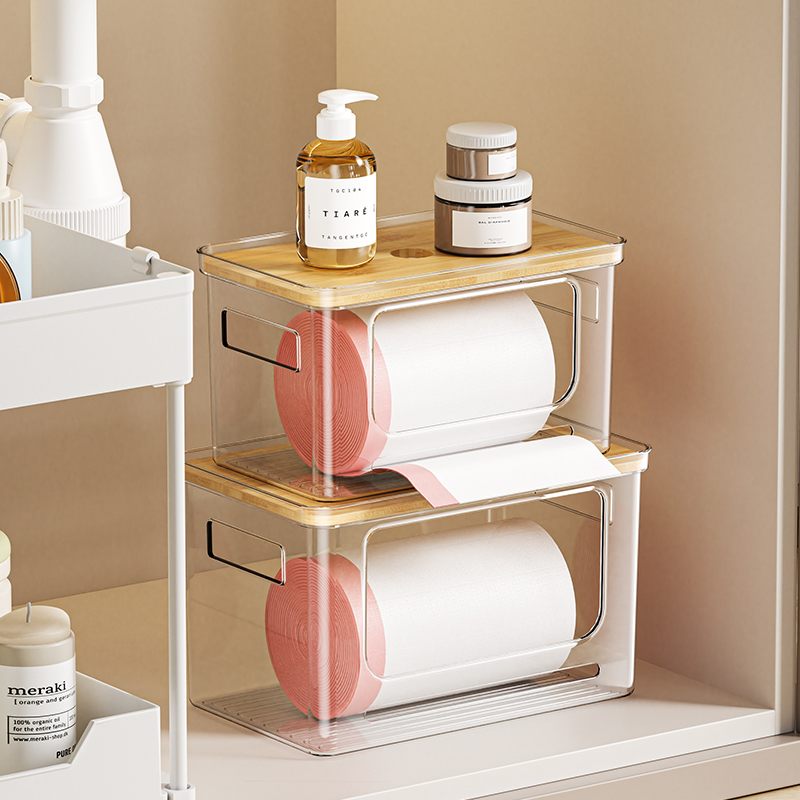 Clear Stackable Open Front Storage Containers Stackable Racks Bamboo Lids Kitchen Pantry Fridge Organizer PET Plastic Bins