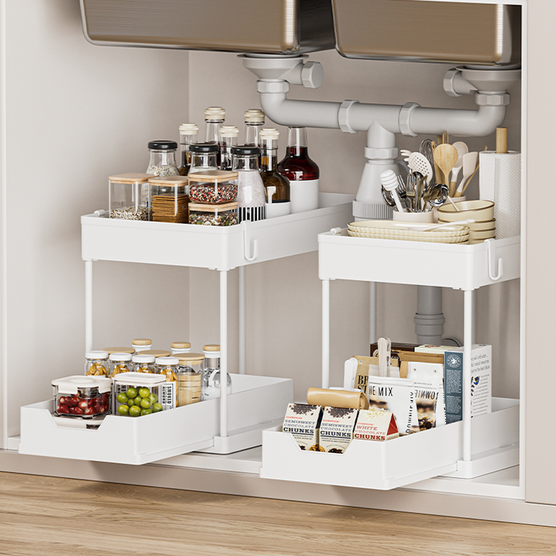 2 Tier Under Sink Organizers and Storage Multi-Purpose Cabinet Basket Organizer Drawer for Kitchen Under