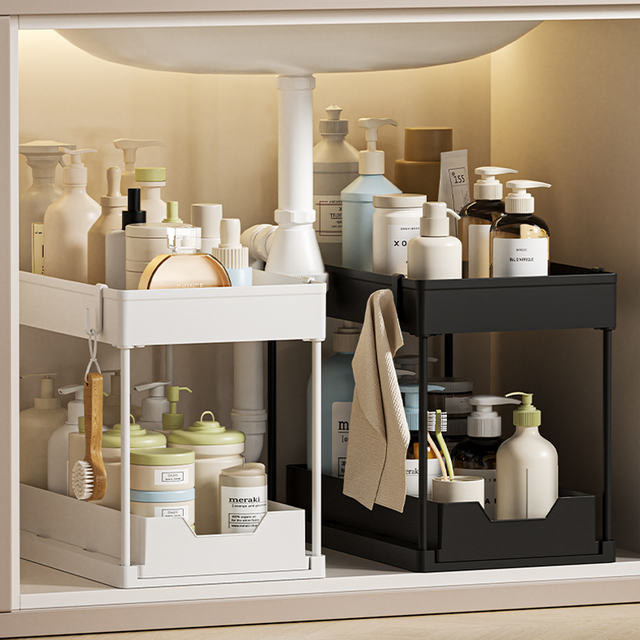 2 Tier Under Sink Organizers and Storage Multi-Purpose Cabinet Basket Organizer Drawer for Kitchen Under
