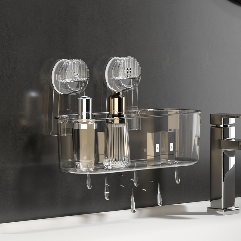 Acrylic strong suction cup injection molding bathroom supplies, miscellaneous use, detachable suspension, drying, drainage shower rack, storage rack
