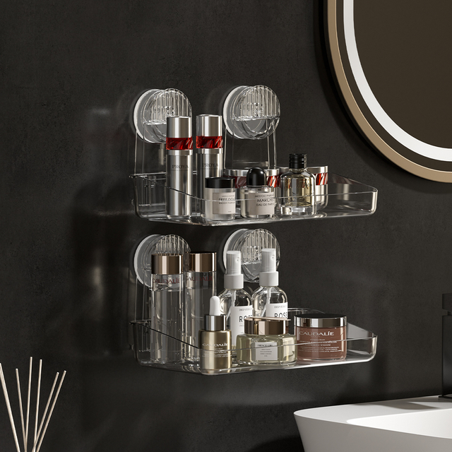 Powerful suction cup storage rack, detachable suspension, drying and drainage shower rack, storage rack, injection molded acrylic bathroom supplies, miscellaneous use storage rack