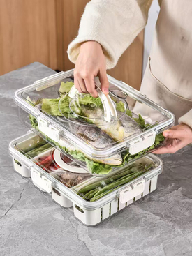 Sealed Snackle Storage Box With Divider Plastic Divided Serving Veggie Tray With Lid